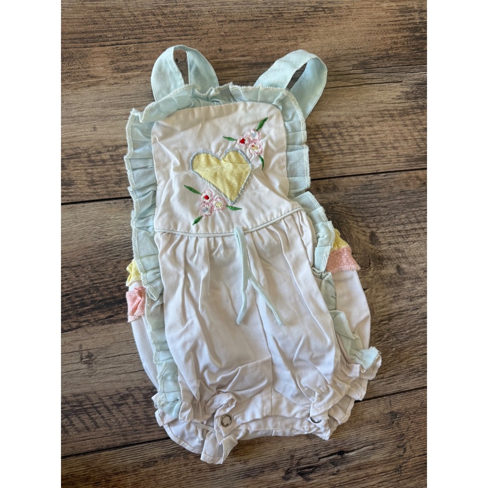 Vintage Style‎ Baby Girl Ruffle Sunsuit Bubble Romper Heart Floral Pastel 9M